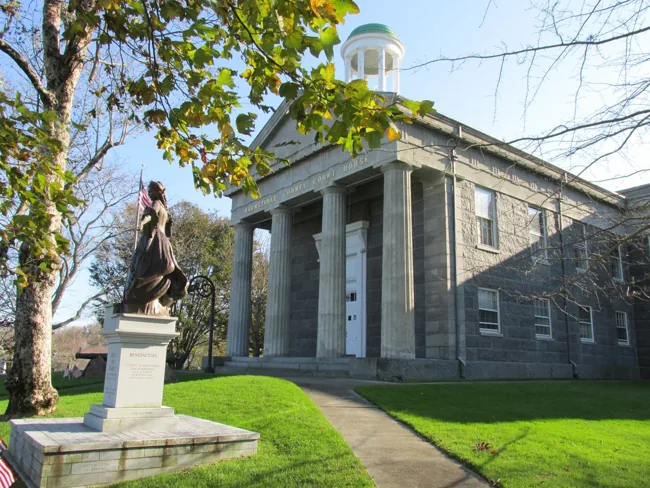 Stone facade and columns of Barnstable County Courthouse